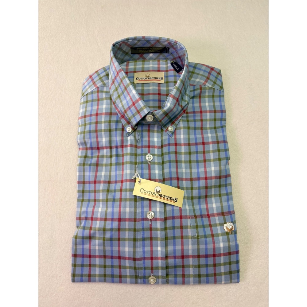 Cotton Brothers Plaid Button Down Shirt Womens Medium Blue Multi NEW Stretch